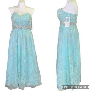 Cachet Womens Gown Prom Dress Formal Strapless Maxi Floor Length Green Size 16